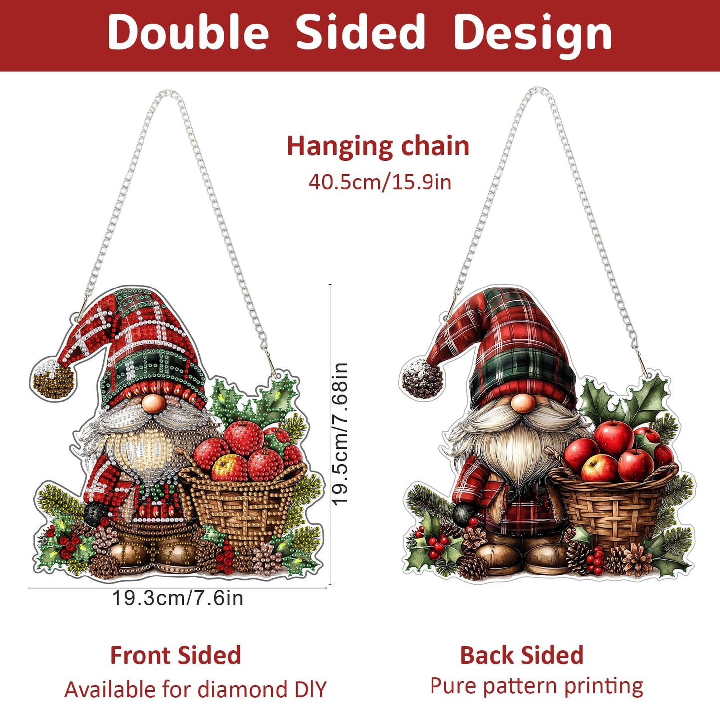 Genius maker Christmas Diamond Art Hanging Kits for Adults, Gnome Diamond Painting Pendant Kits, DIY Acrylic 5D Special Shaped Crystal Diamonds Gem Art Painting Ornament for Home Wall Decor Gift