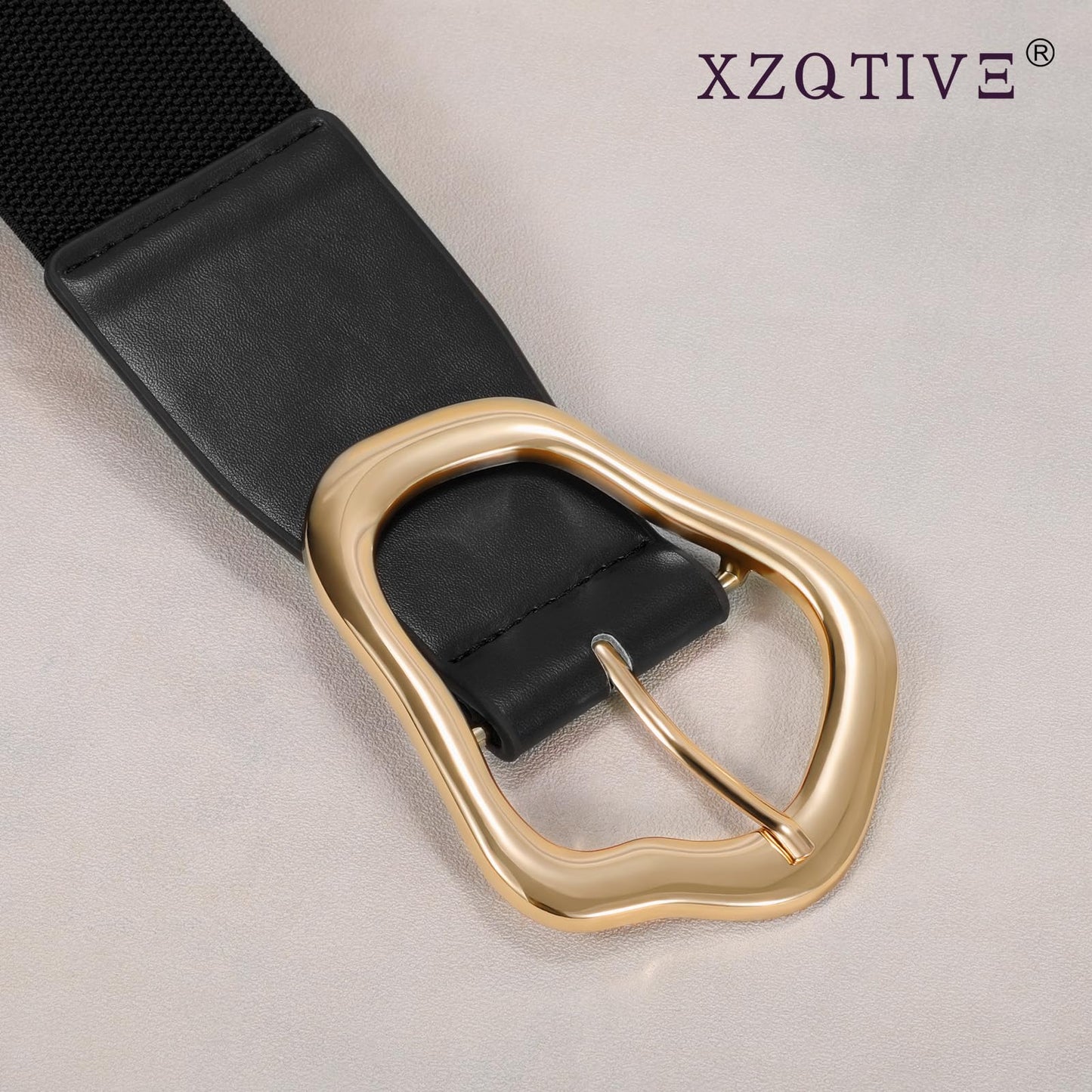 XZQTIVE Women Wide Elastic Waist Belt for Dresses Fashion Big Gold Buckle Stretchy Leather Waistband for Ladies, Black, 100cm