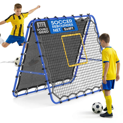 JIRTEMOT Soccer Rebounder Net, 2-Sided Football Trainer with Fast/Slow Rebound for Ball Control, Passing, Shooting, Portable Volleyball Practice Equipment for Youth & Adults, Easy Setup, 5FTx4FT
