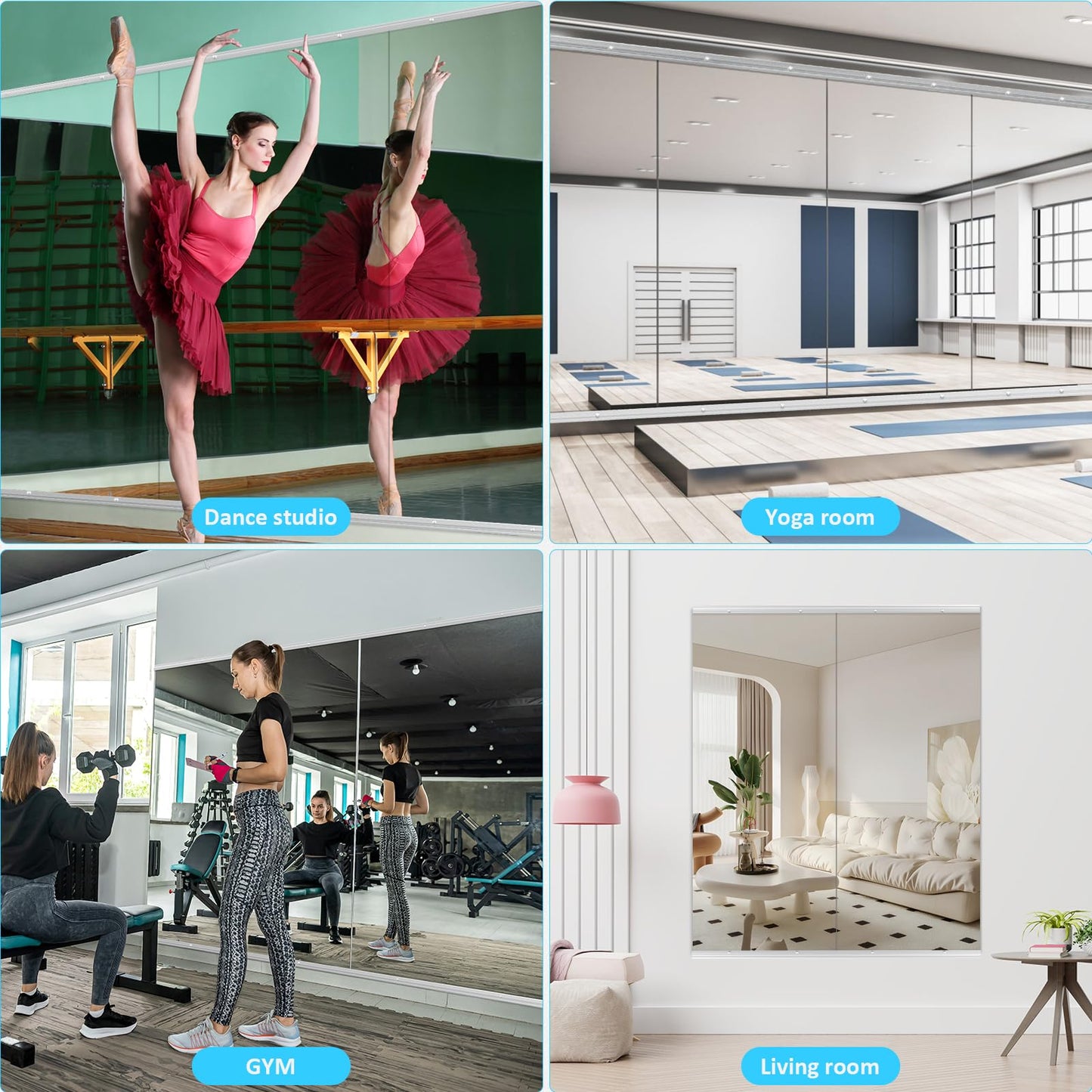 yarnuwa 56X16 3Pack Large Home Gym Mirror, Frameless Tempered Glass Dance Wall Mounted Mirror for Home, Yoga, Dancing, Studio, Living Room