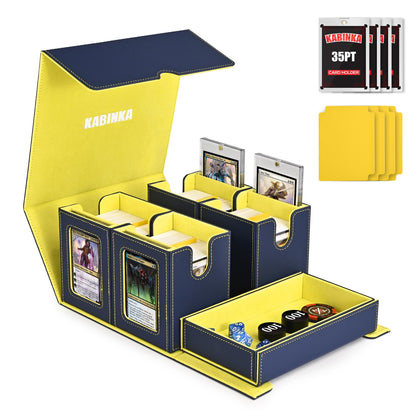 Kabinka Deck Box for MTG with Commander Display, 3 in 1 Trading Card Storage Box Fit 200 Double-sleeved Cards, Removable Deck Case for TCG/Sports Cards with 2 Magnetic Card Holders (Blue Yellow)