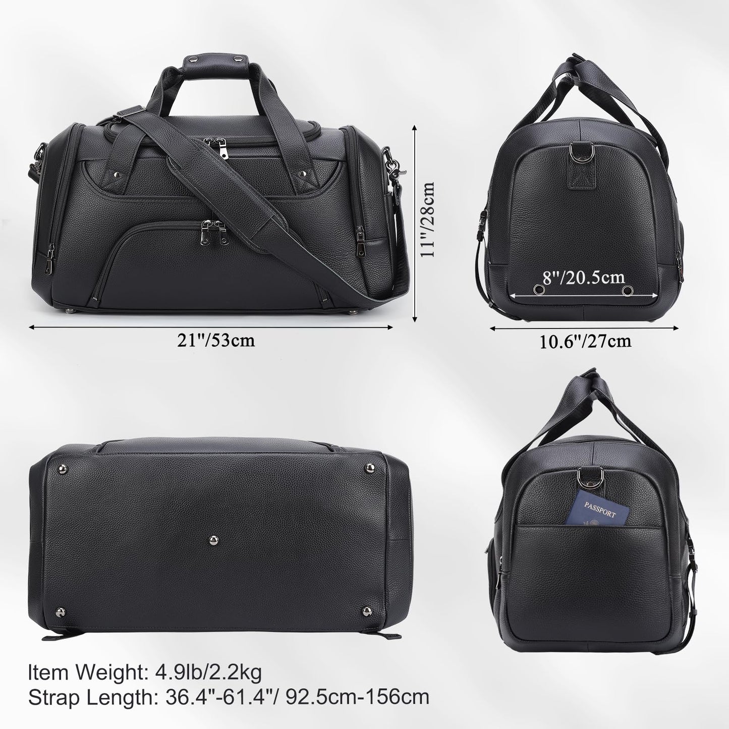 TIDING 21" Leather Travel Duffle Bag for Men Women, 40L Gym Sports Duffel Bag Waterproof Weekender Overnight Luggage Bag with Shoe Compartment