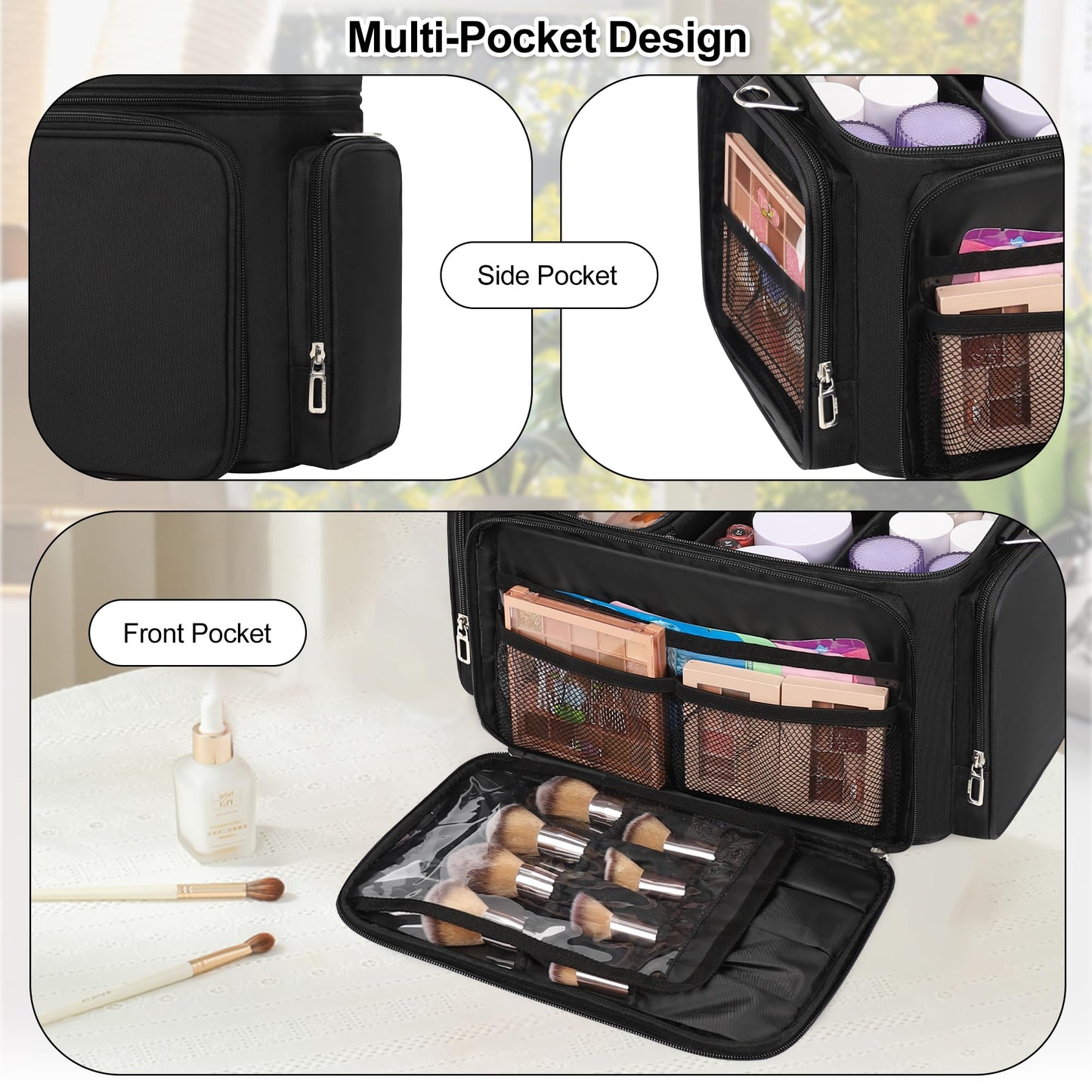 TANTO Large Makeup Bag, Makeup Artist Bag Professional Cosmetic Case with 2 Pouches & Dividers Portable Travel Makeup Bag Organizer for Women Girls Makeup Train Case Storage with Shoulder Strap