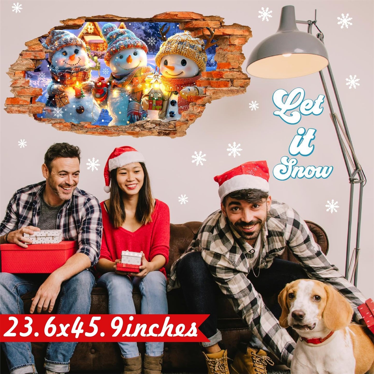 Christmas Wall Decals Cartoon Snowman Stickers Xmas Indoor Decoration Winter Holiday Broken Wall Decal Peel and Stick Merry Christmas Sticker Art Mural for 2026 New Year Living Room Party Supplies