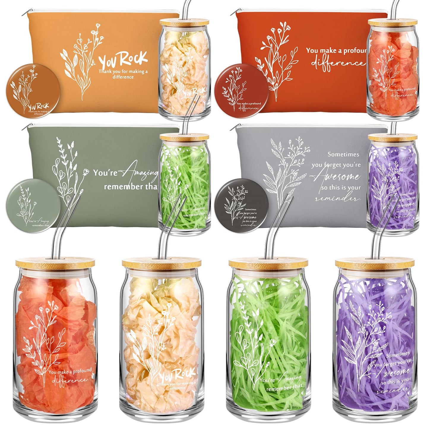Skylety 12 Pcs Appreciation Gifts for Women Administrative Professional Nurse Week Thank You Gifts Bulk for Volunteer Teacher Coworkers Staff Employee Team16 oz Tumbler Makeup Bag Mirror(Vivid)
