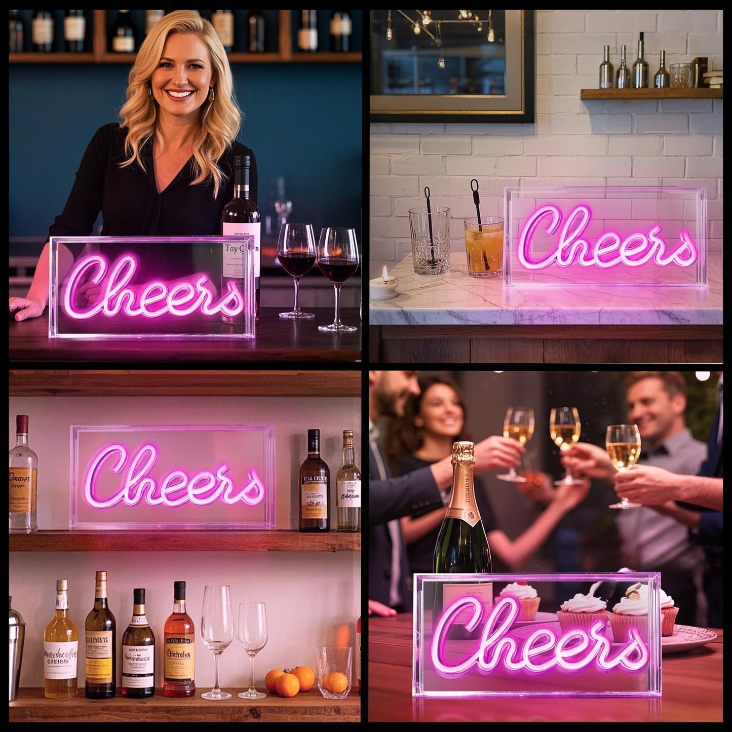 HOSITARK Cheers Neon Sign, USB LED Desk Lightbox Cheers Sign with ON/OFF Switch, 3D Neon Light up Sign for Table Decor, Wall Decor, Bar, Pub, Bachelorette Party (Pink)