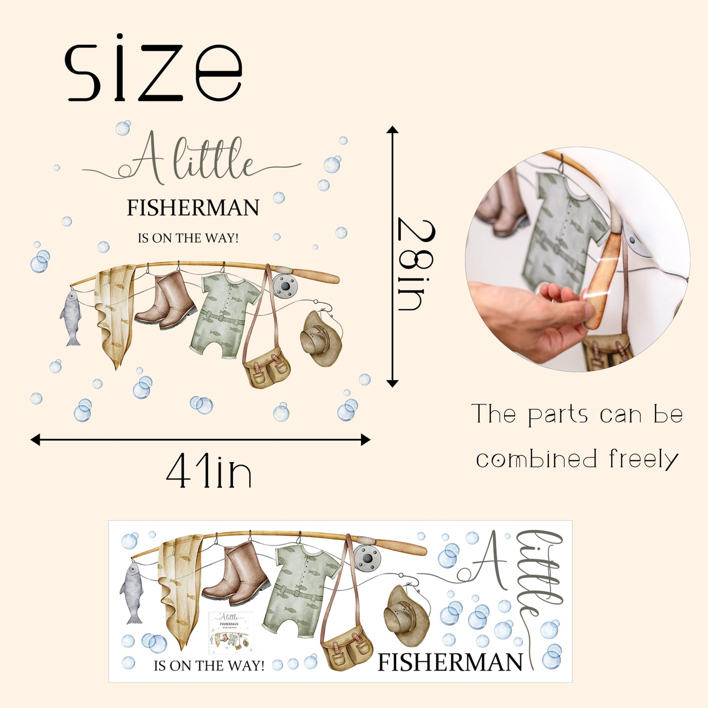 Capiont A Little Fisherman is on The Way Decal -Fishing Baby Shower Decorations,Gone Fishing Baby Shower Party Balloon Arch Stickers for Boys