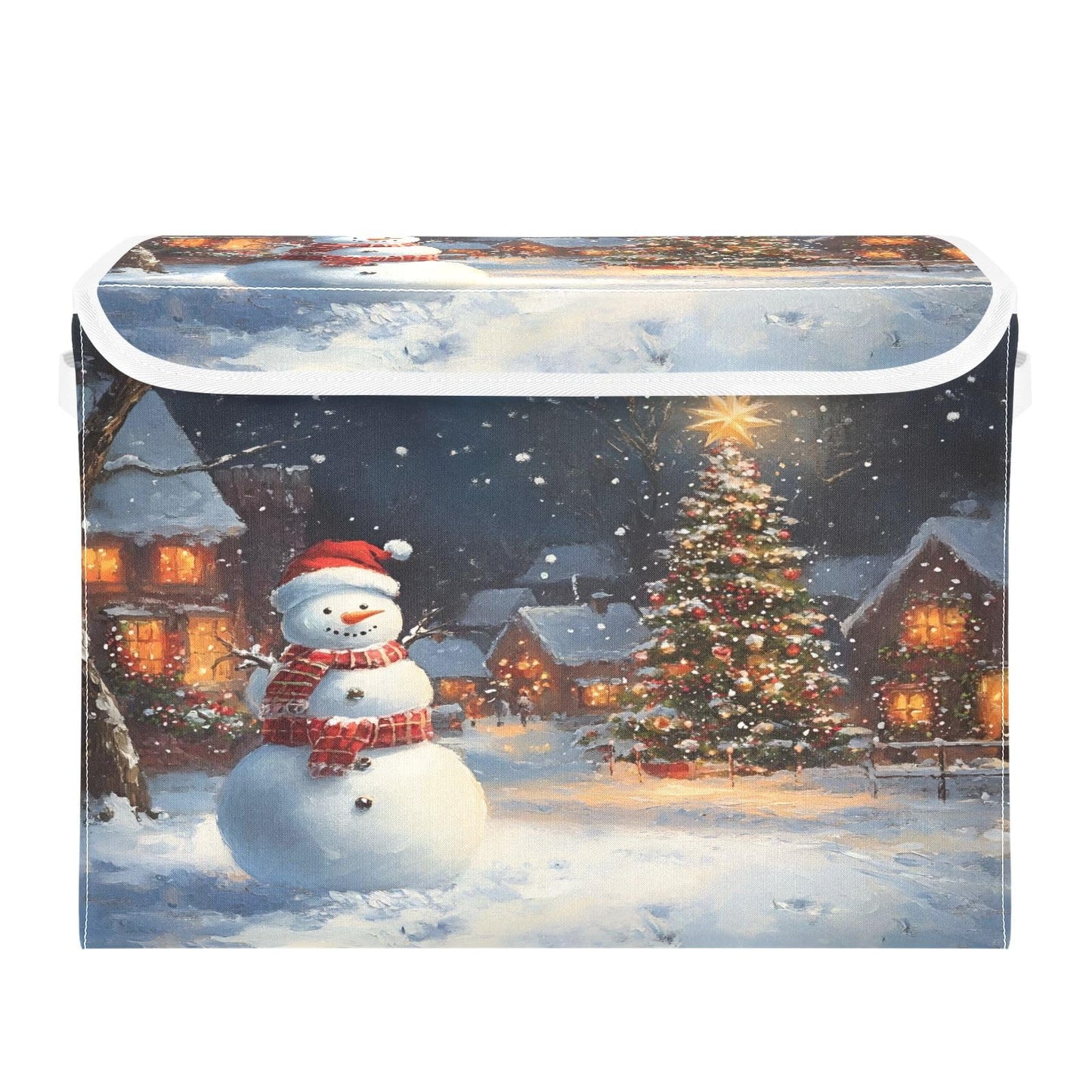 Bolaz Storage Bins with Lids and Handles,Snowman House Christmas Storage Box Storage Basket with Cover Collapsible Organizer Containers for Home Closet, Shelves