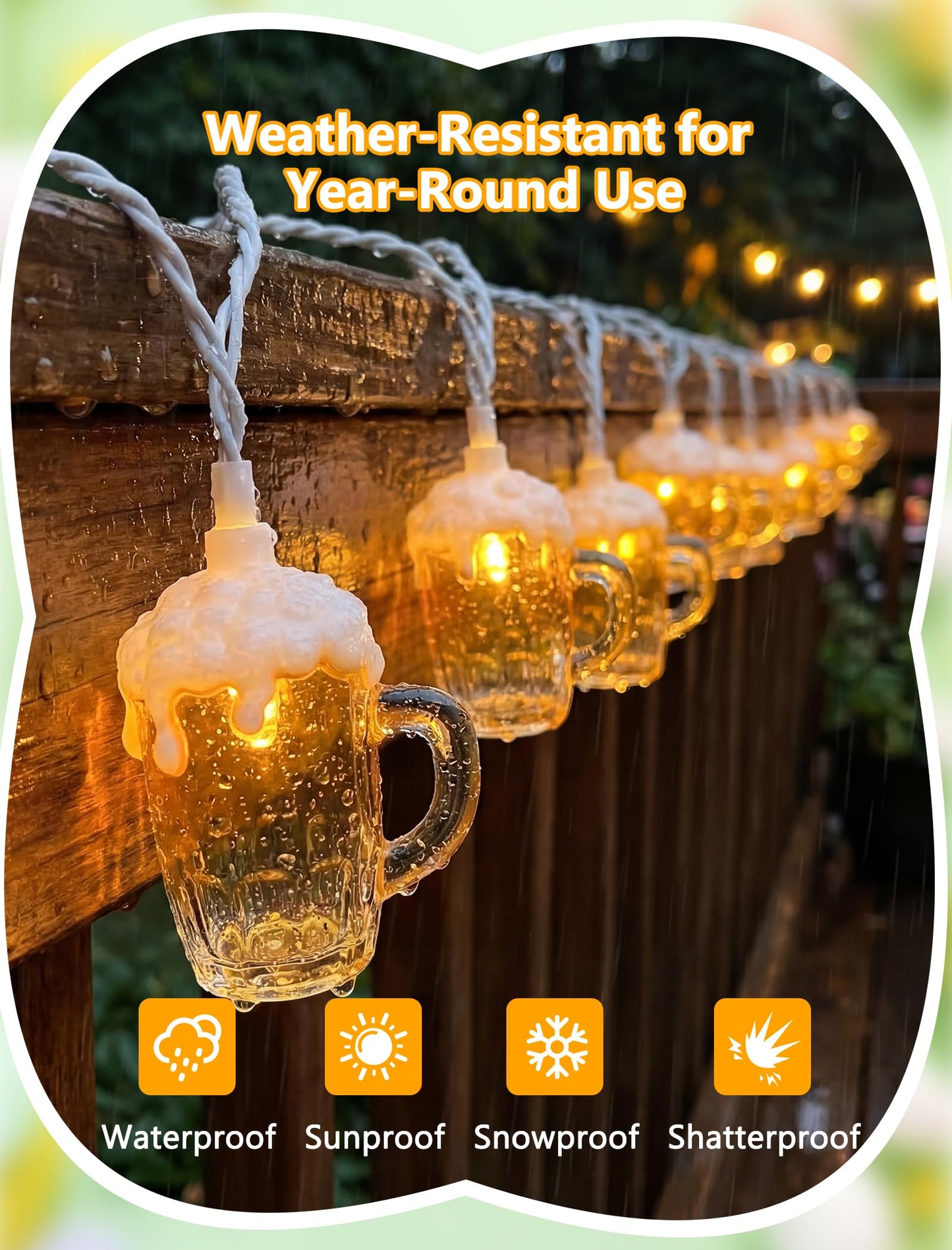 Beer Mug String Lights, 8.5Ft Hawaiian Beach Themed Party Decorations String Lights with 10 3D Beer Cup Lights, Outdoor Light Beer for Tropical Luau Party Beach Pool Summer Tiki Gifts Decorations