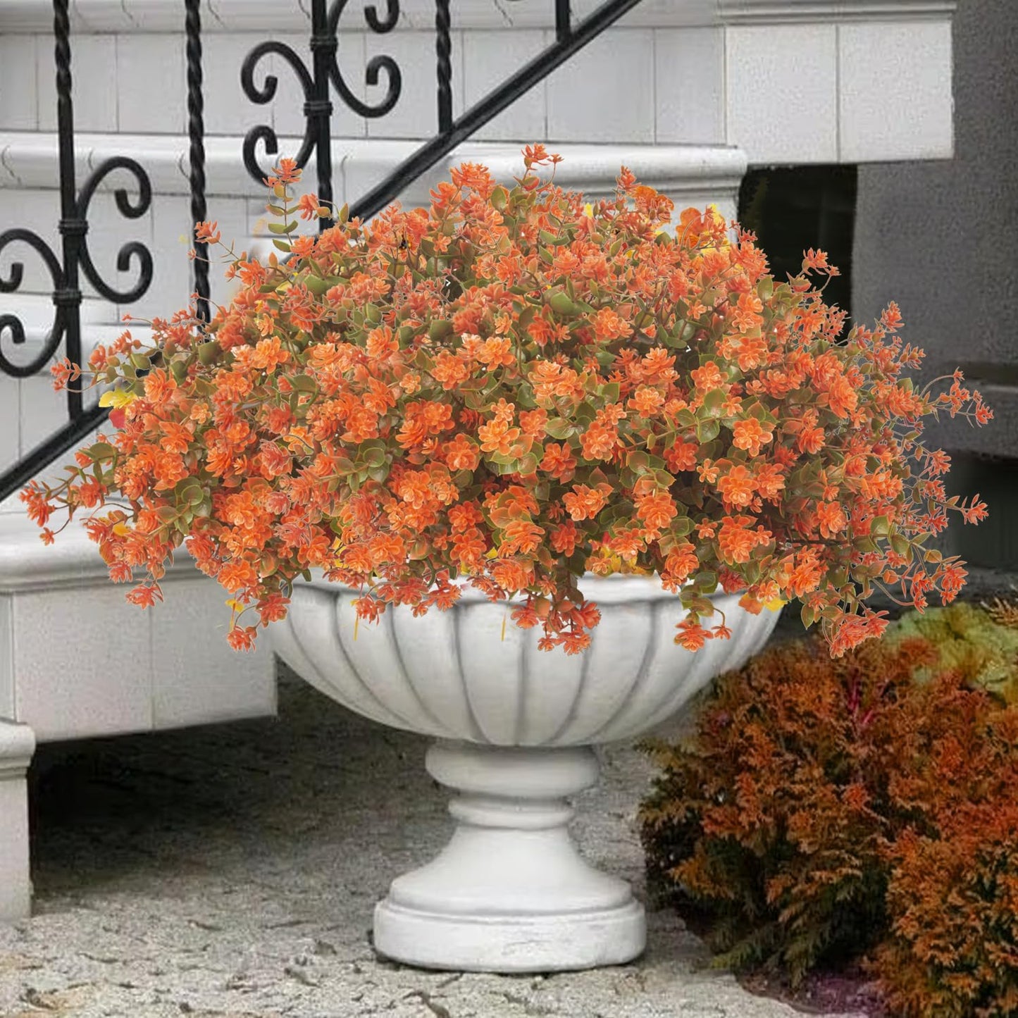 Grunyia 12 Bundles Artificial Fall Flowers for Outdoors, Artificial Plants UV Resistant Fall Fake Mums Plants for Outside Halloween Christmas Porch Decoration ecorations (Fall Red)