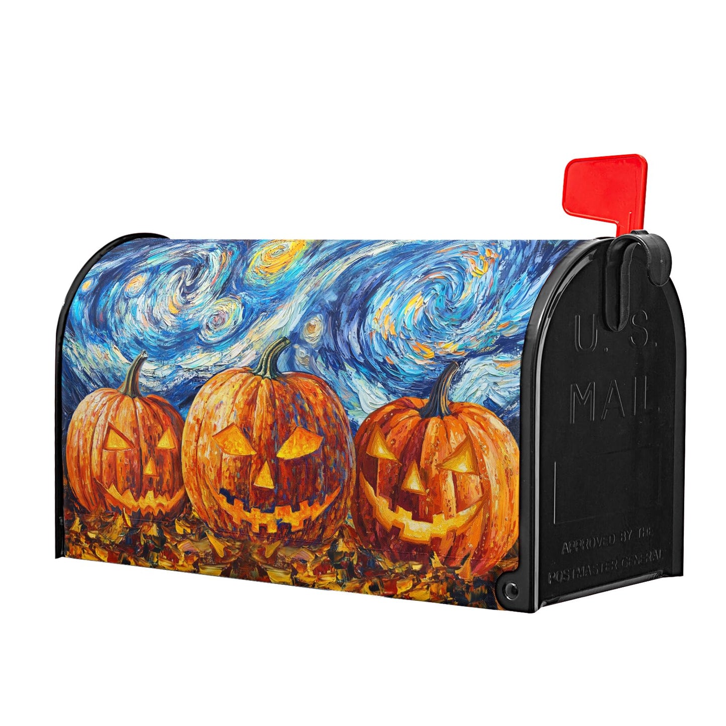 Halloween Pumpkin Orange Mailbox Cover Oil Painting Blue Decorations Mailbox Covers 21 X 18 Inch Magnetic Standard Size Halloween Starry Night Wrap Post Letter Box Home Outdoor Yard Garden Decor