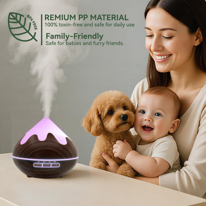Essential Oil Diffuser for Home 500ML, Ultrasonic Large Diffuser Oil Machine with Remote Control, Aromatherapy Diffusers for Home Office Room, Aroma Diffuser with 14 Color LED & 2 Mist Mode, Brown