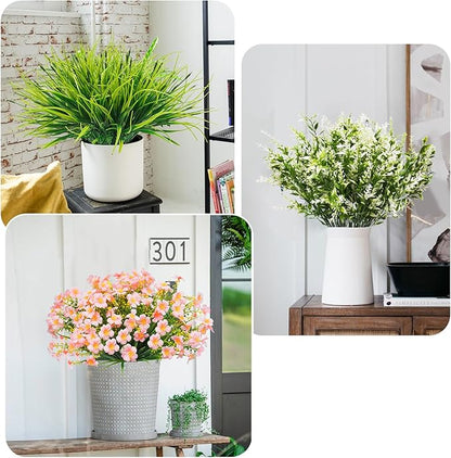 36pcs Faux Plants Outdoor, Uv Resistant Artificial Plants Outdoor Fake Flowers Plants Plastic Greenery Shrubs for Outside Window Box Garden Patio Porch Home Decor (Mixed Pink)