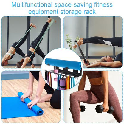 Multi-Purpose Gym Equipment Storage Rack, Heavy Duty Wall Mount Home Gym Organization with Carabiner for Resistance Bands Yoga Mat Jump Ropes Weight Belts Straps