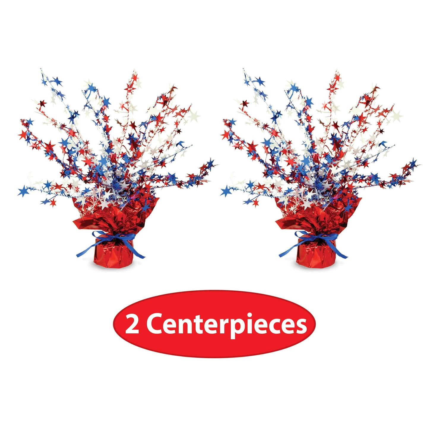 Beistle Patriotic Star Gleam ‘N Burst Centerpieces, 2-Count, Red/White/Blue Metallic Table Decor for Independence Day & American Memorial Day Parties, USA Decor, 15”