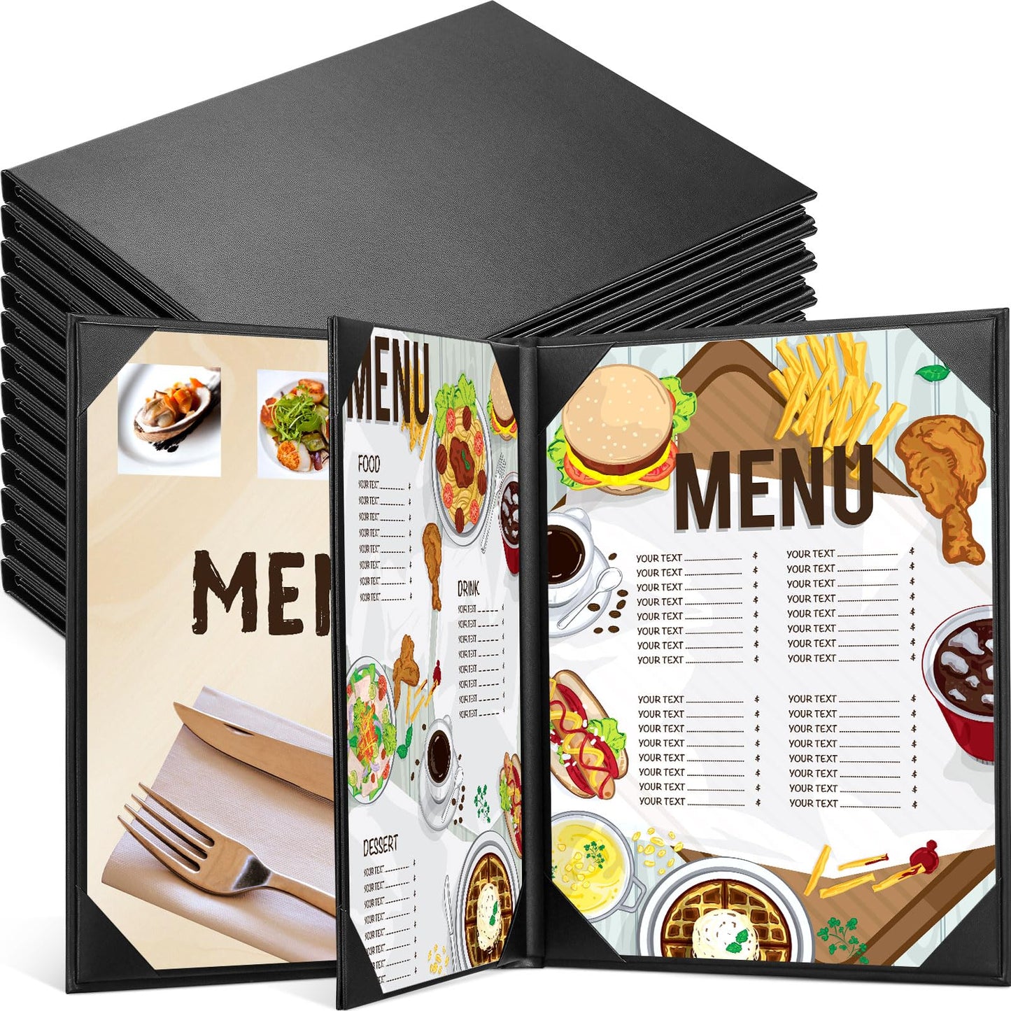 Skyygemm 10 Pcs Leather Menu Covers Holders for 8.5 x 11 Inches, Waterproof Four View Leather Dinner Menu Holder Covers for Restaurant, Hotel, Bar