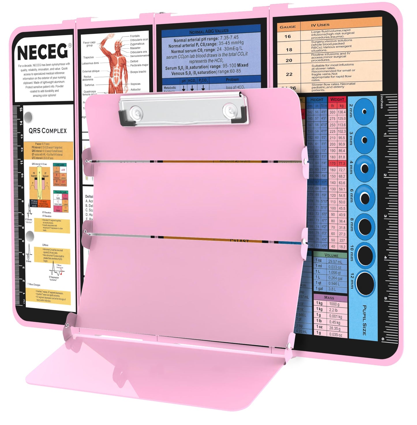 Nursing Clipboard Foldable-4 Layers Aluminum Nurse Foldable Clipboard Nursing Medical Edition Cheat Sheets, Pocket Size Pen Clip for Nurses Students School and Doctors-Pink