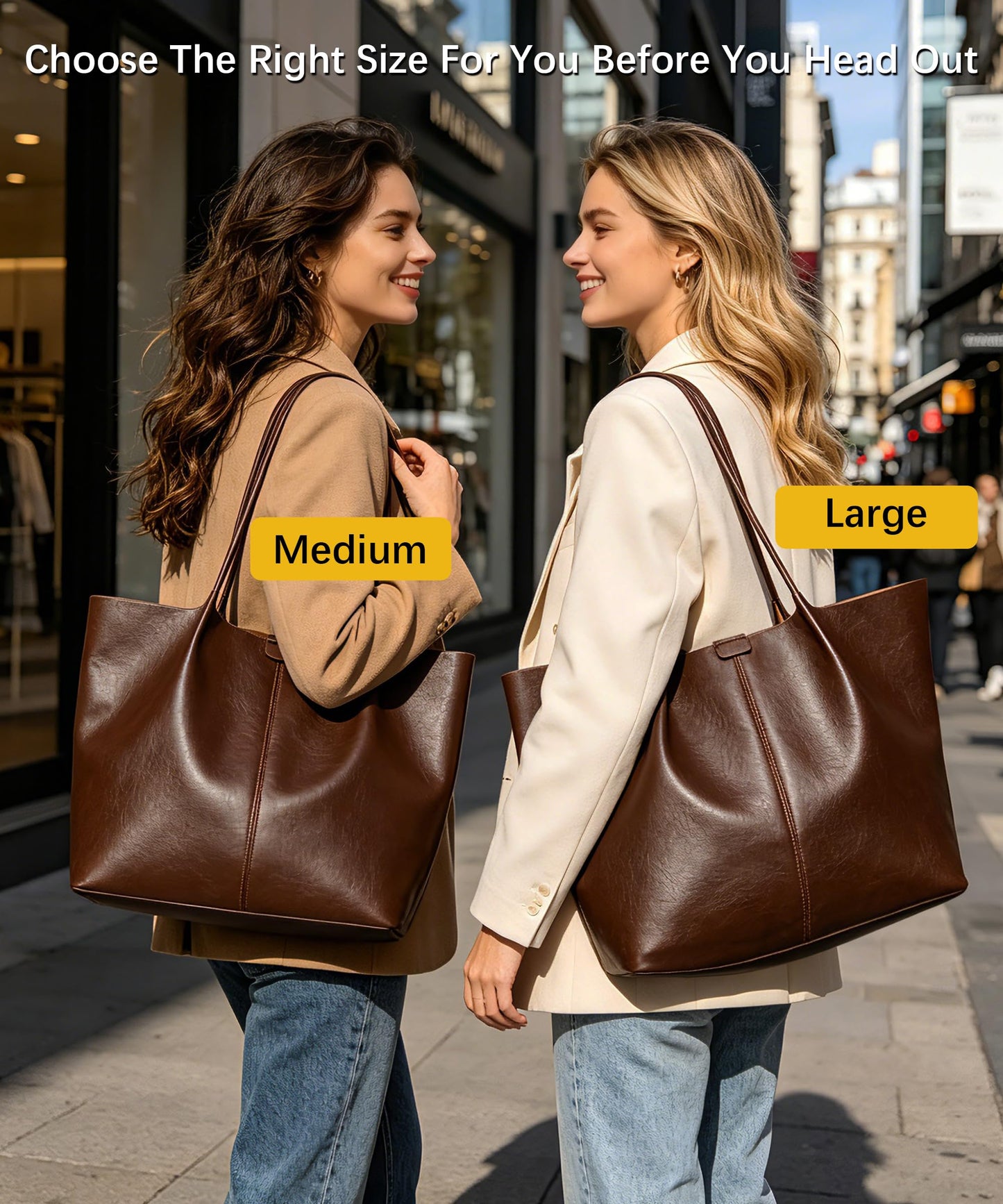 Tote Bag For Women Large Capacity Soft Leather Purse With Interior Pouch Multi-Use For Daily Commute Work Travel (Coffee-L)