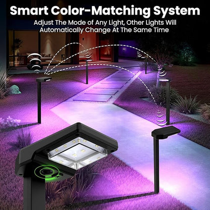 Solar Lights Outdoor, 2Pack Smart Pathway Lights with Color Changing &Sync, 9Modes (Warm/Cool White,RGB) for Driveway,Walkway,Garden,Yard,Fence,Patio,Lawn,Step Waterproof