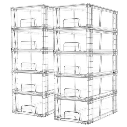 Vtopmart 4Pack Large Stackable Kitchen Pantry Storage Drawers, Clear Organizer Bins with Handles, Acrylic Drawer Organizers for Kitchen Pantry, Bathroom Undersink, Cabinet Organization and Storage