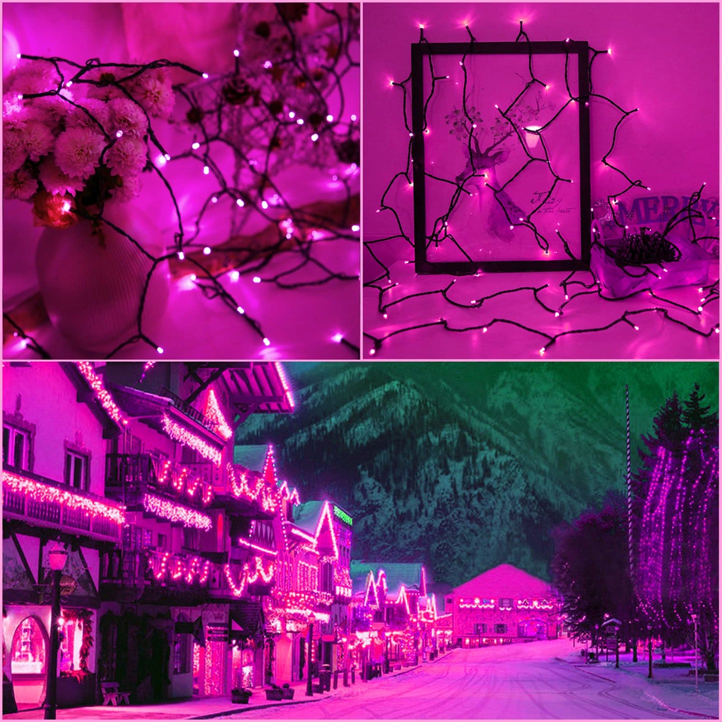 YAOZHOU Valentines Day Solar Christmas String Lights Outdoor Pink 2 Pack 144ft 400LED Fairy Lights with 8 Modes, IP44 Waterproof Lights for Tree Garden Patio Wedding Party Yard Decor