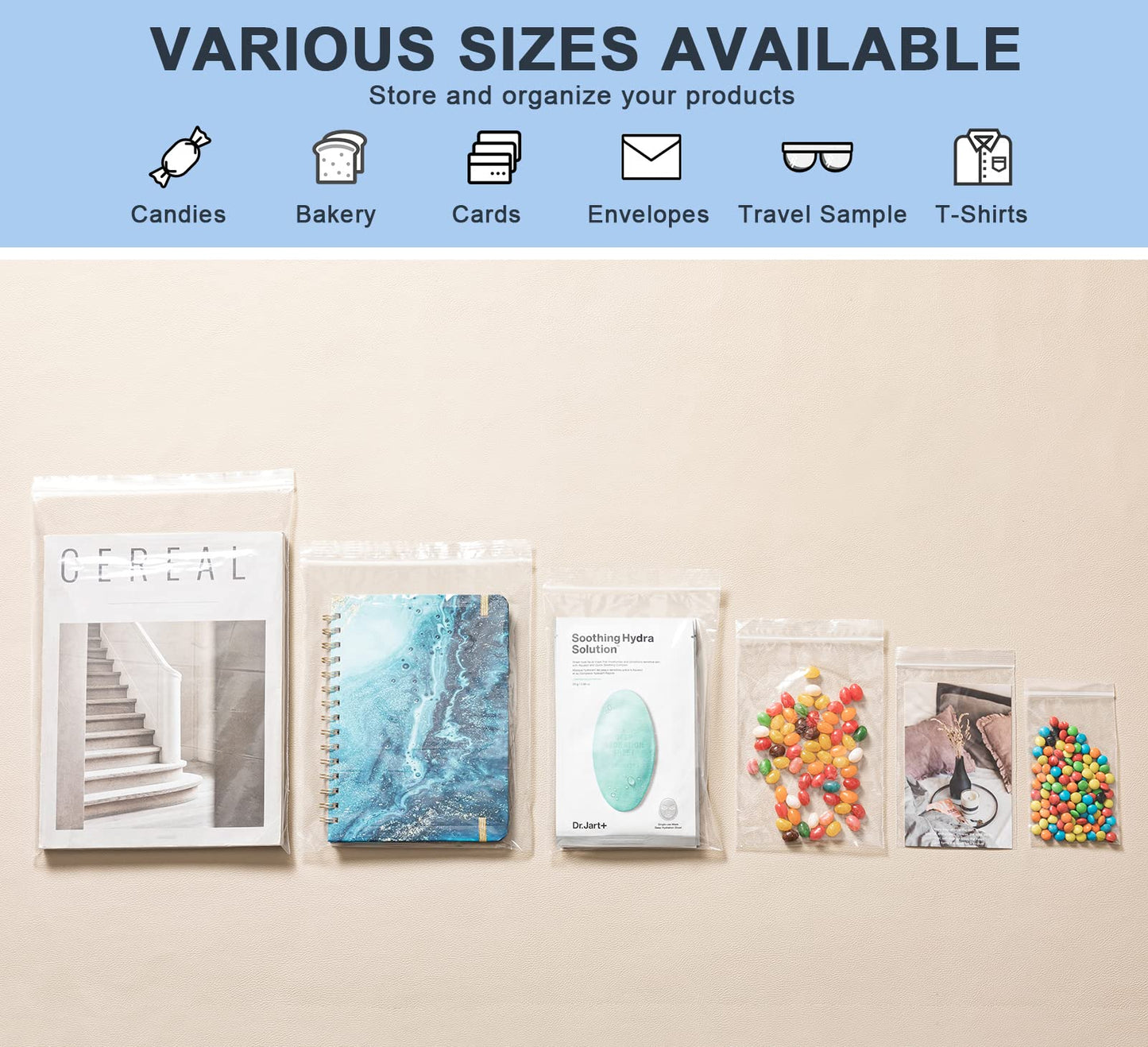 joybest 100 Count 9 x 12 Inch Clear Zip Plastic Poly Bags, Reclosable Zip Plastic Bags with Resealable Lock Seal Zipper