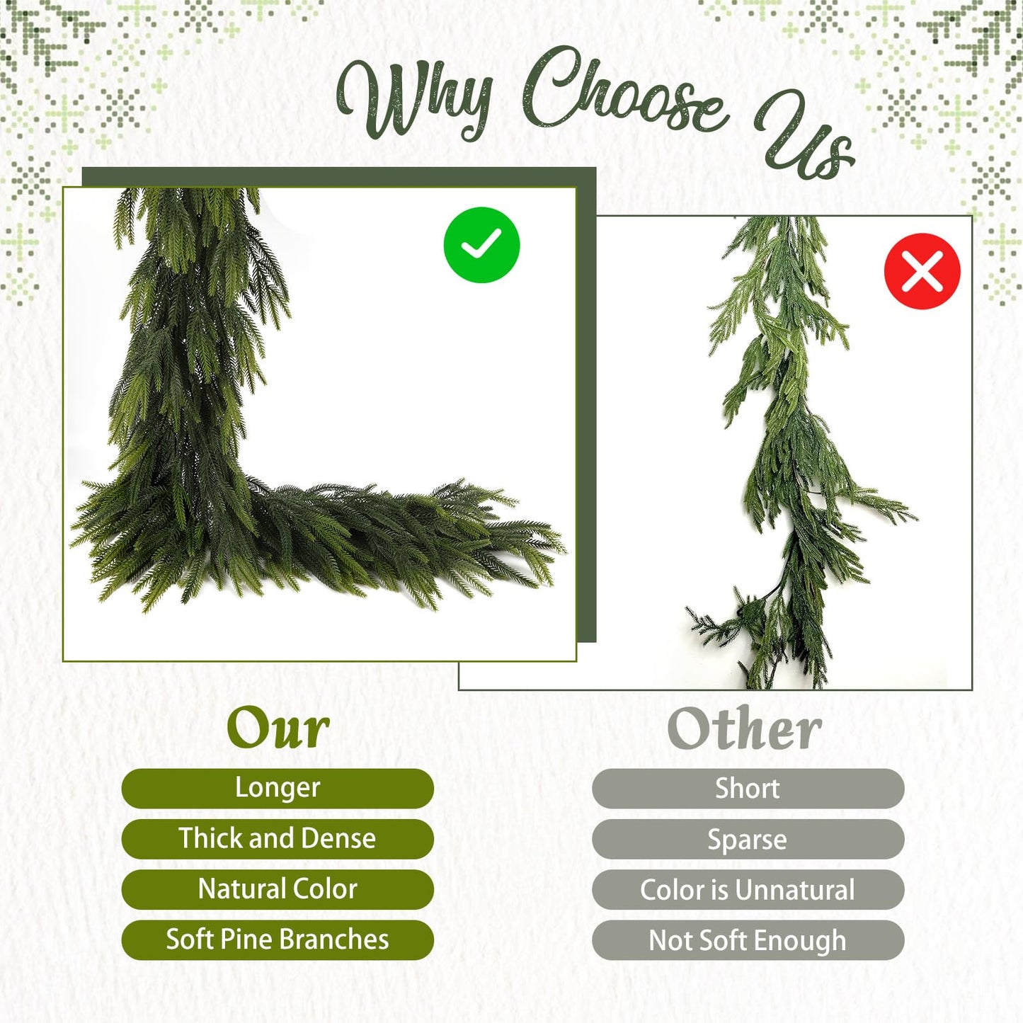 N&T NIETING 12FT Christmas Norfolk Pine Garland Real Touch Pine Artificial Garlands Faux Greenery Garland Winter Christmas Garland for Table Mantle Fireplace Indoor Outdoor Xmas Decorations (1 Pcs)