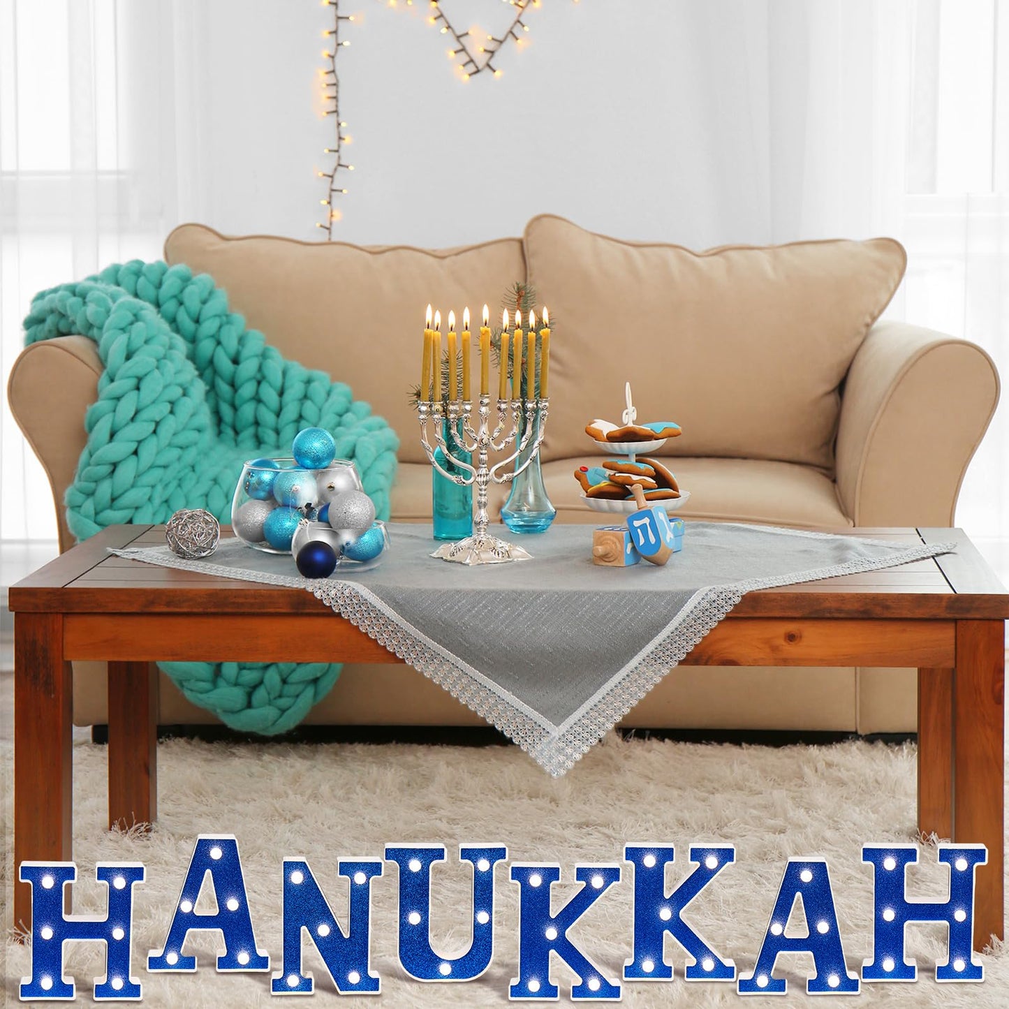 Hanukkah Decorations Hanukkah Sign Light up Letters LED 6.3 Inch Battery Powered Jewish Christmas New Year Mantel Home Decor Party Favor Chanukah Night Light Centerpiece Gift(Battery Not Included)