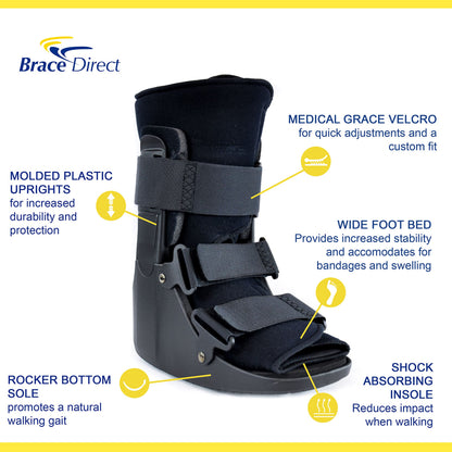 Brace Direct CAM Walker Fracture Boot Short - Lightweight Walking Boot for Foot & Ankle Injuries, Sprains & Stress Fractures - Doctor-Recommended (Men’s 4.5–7 / Women’s 6.5–8)