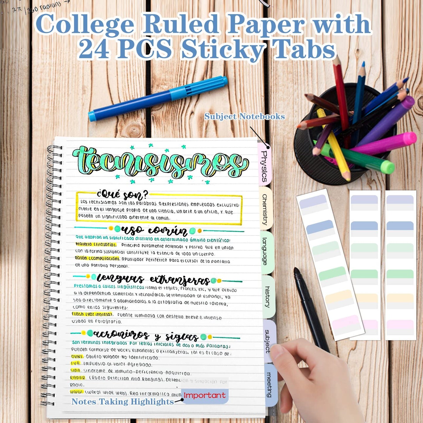Spiral Notebook, College Ruled Notebook Journal, 4 Pack Large B5 Lined Notebooks for Work, School, Notes Taking, 8" x 10" Subject Notebook, 560 Thick Paper, 24pcs Index Tabs, Assorted Pastel Notebook