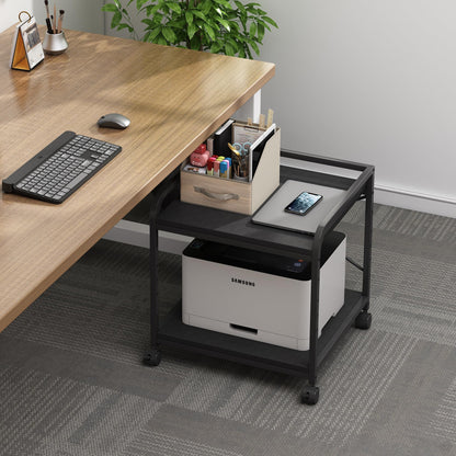 Fannova 2 Tier Under Desk Printer Stand with Storage, 20 Inches Deep Large Printer Table with Height Adjustable Shelf, Rolling Printer Cart with Wheels for Home Office - Black