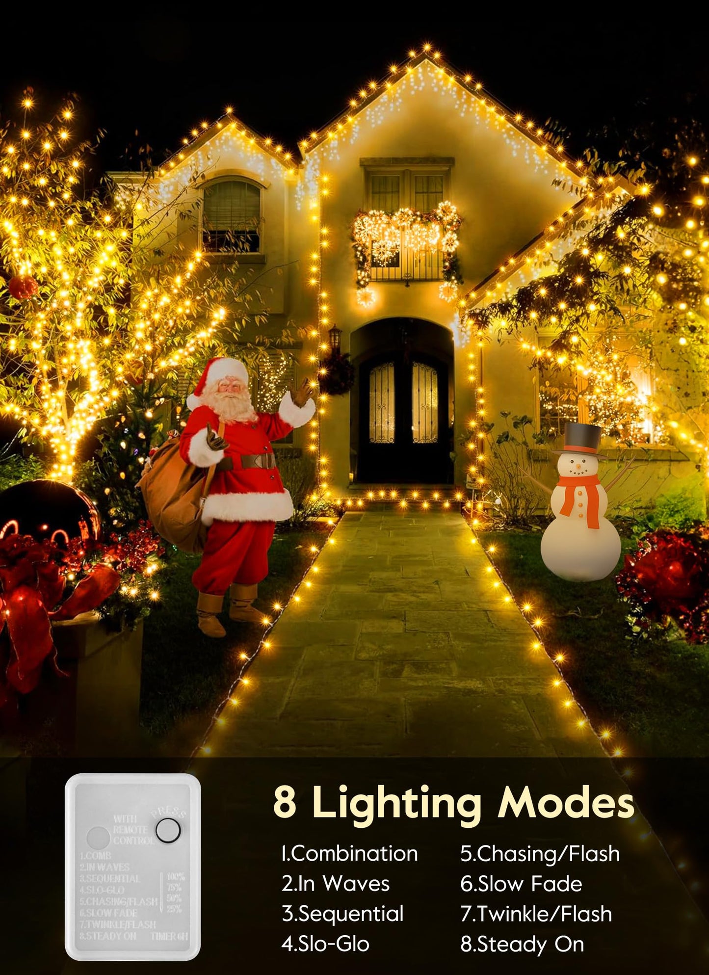 Minetom Christmas Lights, 128ft 400 LED Outdoor Christmas Tree Lights with Remote, 8 Modes String Lights Plug-in Mini Xmas Tree Lights with Timer for Outside Party Decor, Warm White