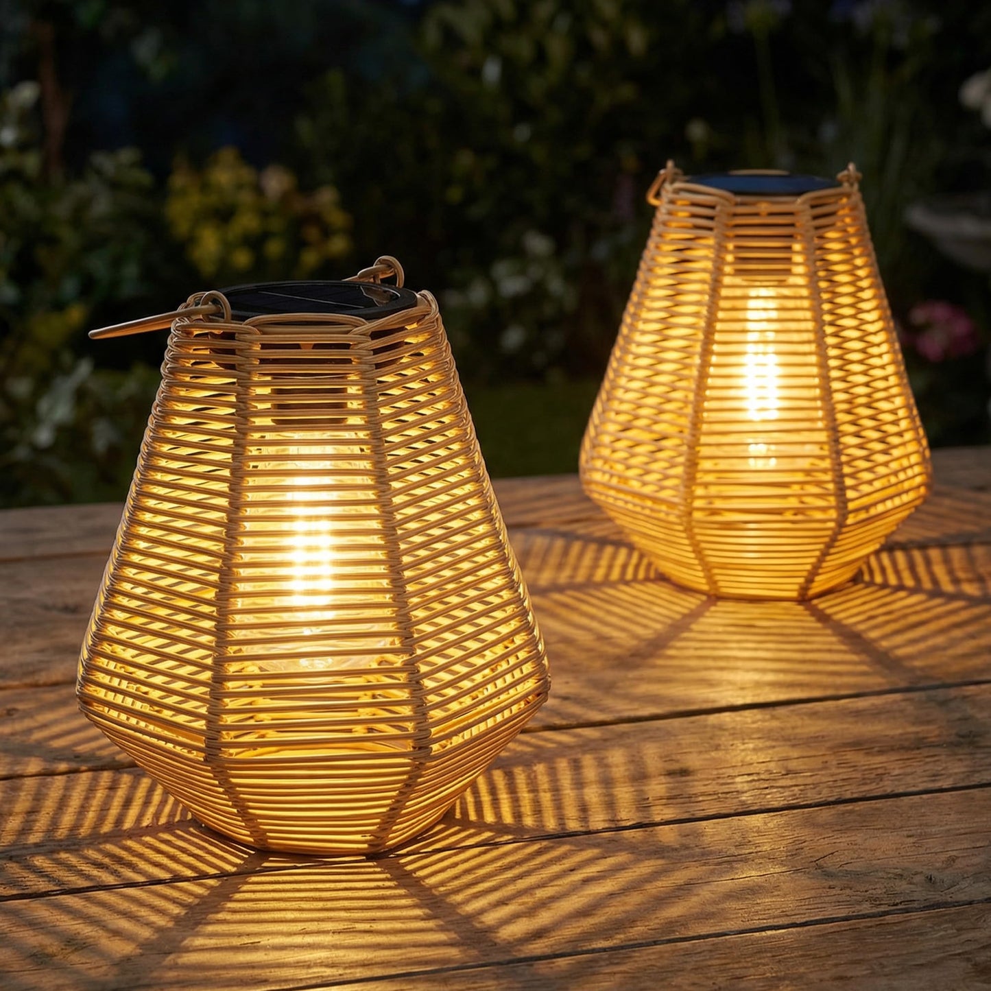 pearlstar Solar Lanterns Outdoor Waterproof 2Pack Rattan Woven Hanging/Table Solar Lights with Warm White Edison Light Bulbs for Patio Yard Garden Outside Boho Decor, Gifts for Mom Women