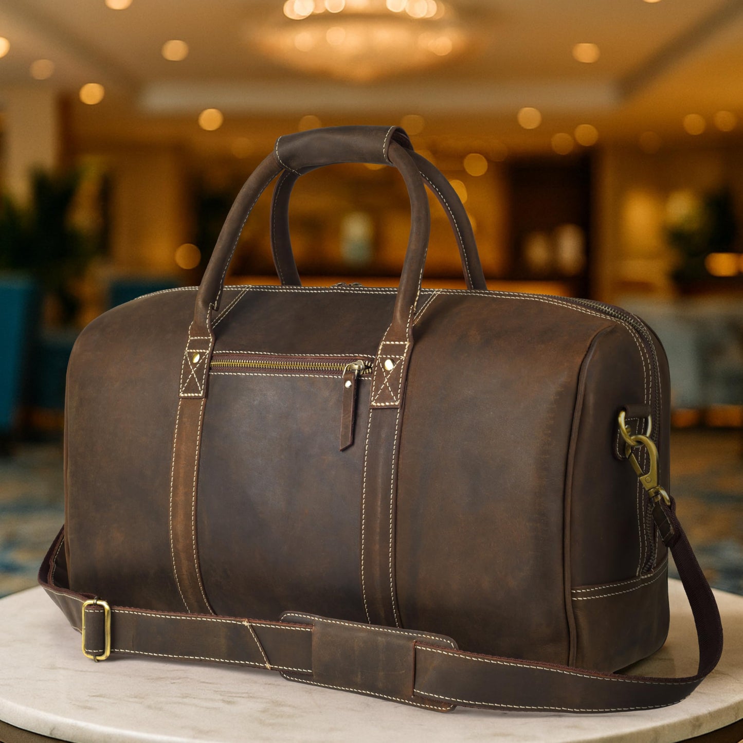 Rasavi Leather Duffel Bag for Men & Women – 24 Inch Travel Weekender, Carry-On, Overnight Travel, Sports & Gym Luggage Bag- Brown