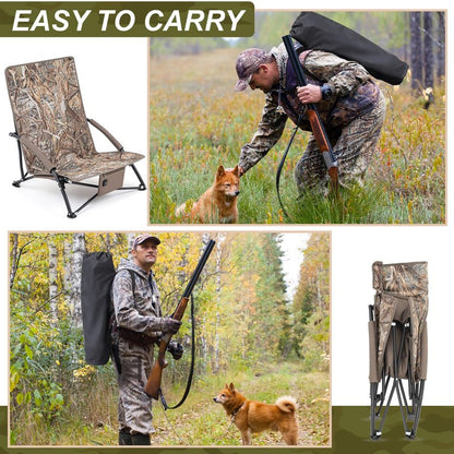 Teenyyou 1 Pack Heated Hunting Chair, Portable Low Down Hunting Seat Pad Cushion with Carry Bag, Adjustable 3 Mode Folding Chair for Turkey Blind Deer Ground Duck Fishing, No Power Bank (Brown)
