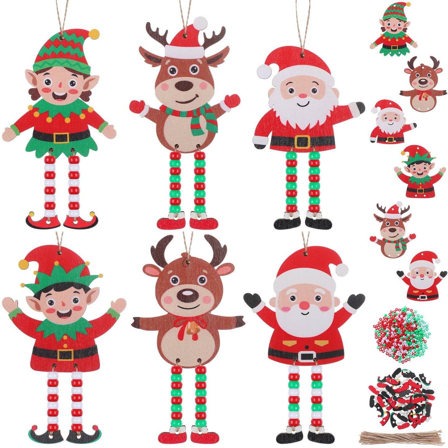 Cinnvoice 24 Sets Christmas Sign Craft Kits for Kids Winter Wooden Crafts with Beads Santa Claus Reindeer Elf Ornament Christmas DIY Craft Art Sets for Holiday Party Favors Classroom Activities Decor
