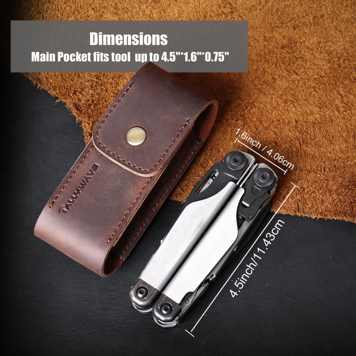 Tallywave Leather Multitool Sheath - Belt Clip Leather Multitool Holster - EDC Belt Organizer Multitool Pouch for Belt - Magnetic Closure Multitool Case, Darkbrown