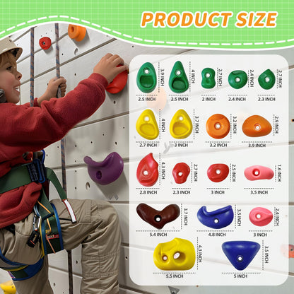 NEATATOU 32 PCS Rock Climbing Holds for Kids,Rock Climbing Wall Grips Climbing Rocks Wall Kit for Indoor and Outdoor Playground Play Set with Hardware （Style A）