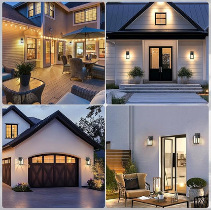 PARTPHONER Dusk to Dawn Outdoor Light Fixtures, 2-Pack Sensor Porch Lights, Waterproof Exterior Wall Sconce Lighting Lamp, Waterproof Wall Lantern for House, Doorway, Garage (Black)