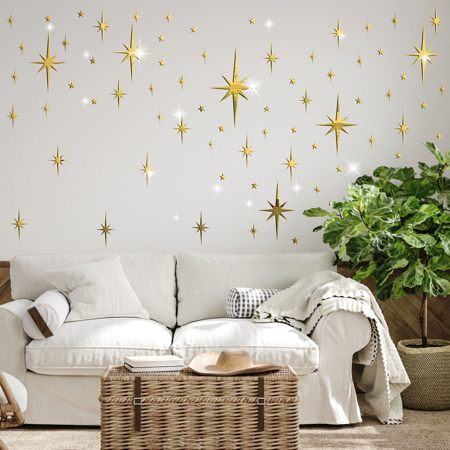 Easma Mirror Wall Stickers Gold Star Wall Decal Peel and Stick 3D Acrylic Decals Removable Stars Adhesive Mirror Starburst Art Decor Sticker for Home Living Room Bedroom Decoration