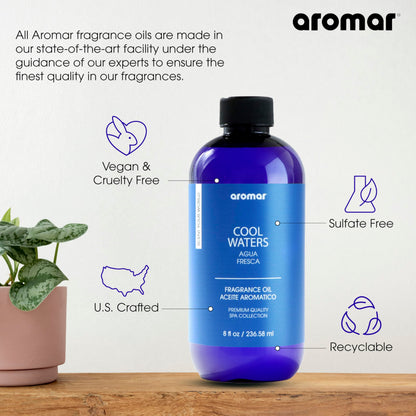 AROMAR Premium Fragrance Oil - Essential Oil for Diffusers & Home Aromatherapy - Cool Waters - 8oz