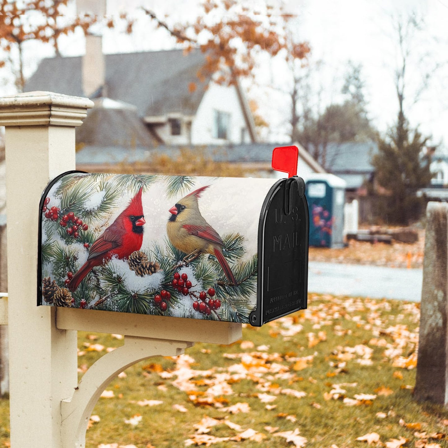 Winter Cardinal Birds Mailbox Covers Magnetic Standard Size 25.5x21in Christmas Decoration Mailbox Wraps Post Letter Box Cover for Home Garden Outdoor Yard