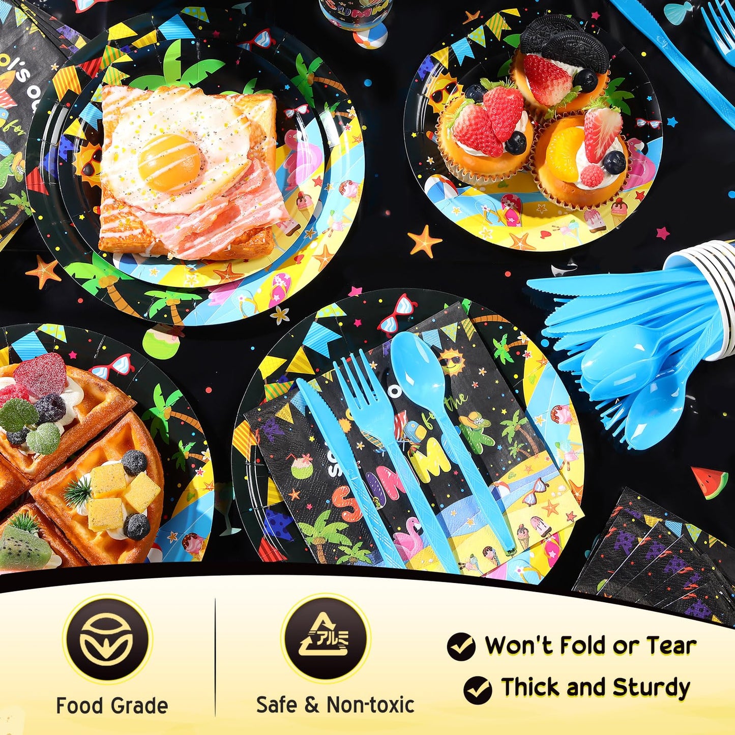 Yiyiring 173 Pcs School's Out for Summer Party Supplies End of School Year Party Decorations Serve 24 Guests Include Plate Cup Napkin Tablecloth Banner Cutlery for Last Day of School 2026 Grad