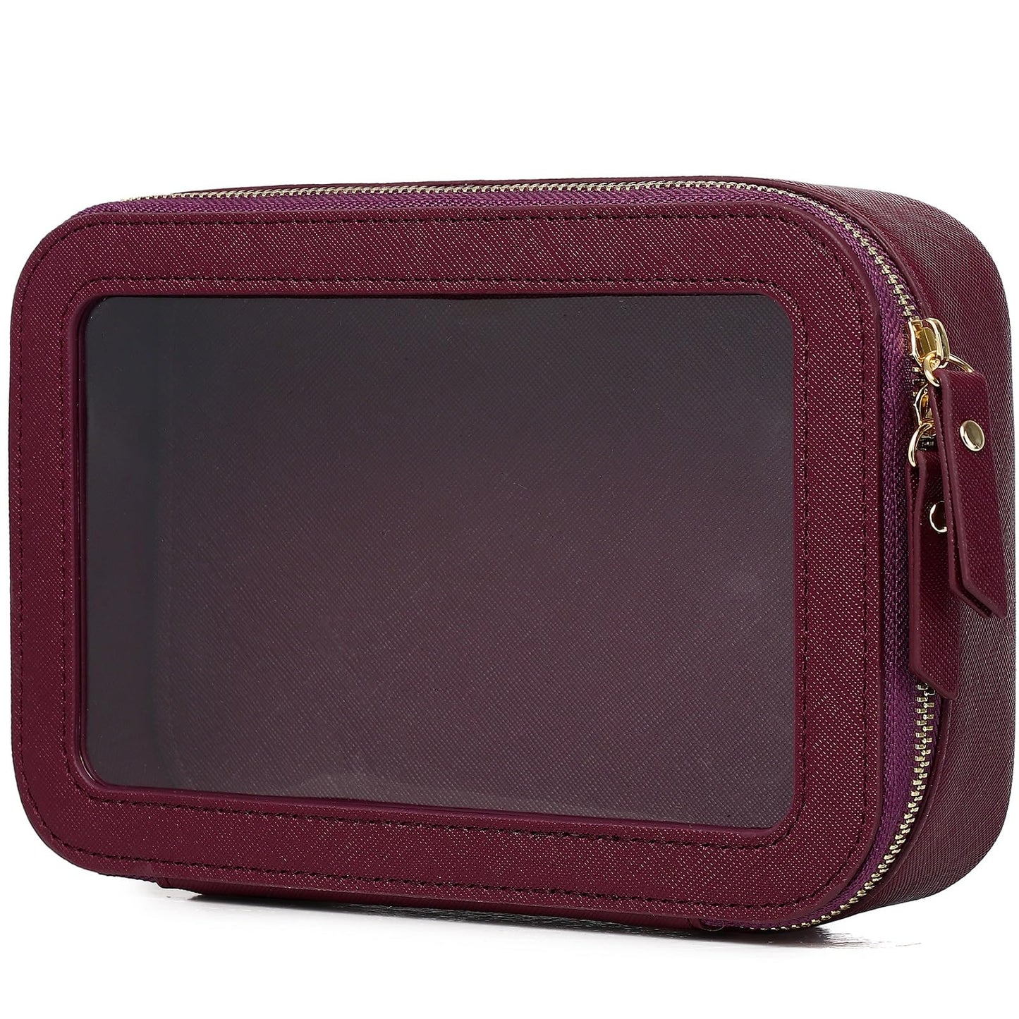 LOFOWN Clear Makeup Bag Small Cosmetic & Toiletry Bag Waterproof Travel Case Women's Pouch Organizer Makeup Bag for Car with Zipper (Burgundy, Small)