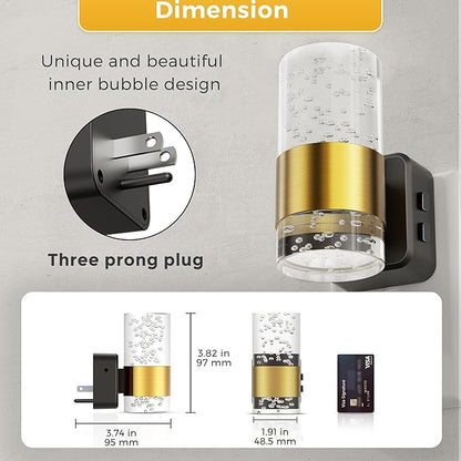 Night Lights Plug into Wall 2 Pack, Dimmable Night Light with Dusk-to-Dawn Light Sensor, Soft White/Cool White/Amber 3 Light Color, Adjustable Brightness, Rotatable plug, Bubble Nightlight for Hallway
