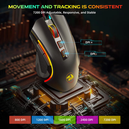 Redragon M602 Griffin RGB Gaming Mouse, RGB Spectrum Backlit Ergonomic Mouse with 7 Programmable Backlight Modes up to 8000 DPI for Windows PC Gamers (Black, Wireless)