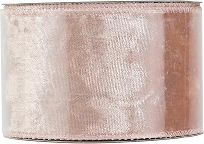 MEEDEE Rose Gold Velvet Wired Ribbon 2.5 Inch - 10 Yards Crushed Velvet for Christmas Tree Decoration, Wreath Supplies, Crafts Bow