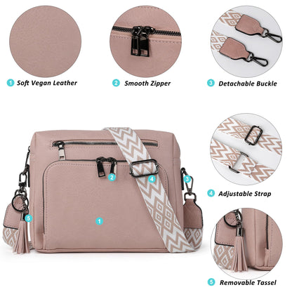 TANTOMI Crossbody Bags for Women Trendy Crossbody Purse Shoulder Handbags Vegan Leather Built in Wallet for Traver-Pink