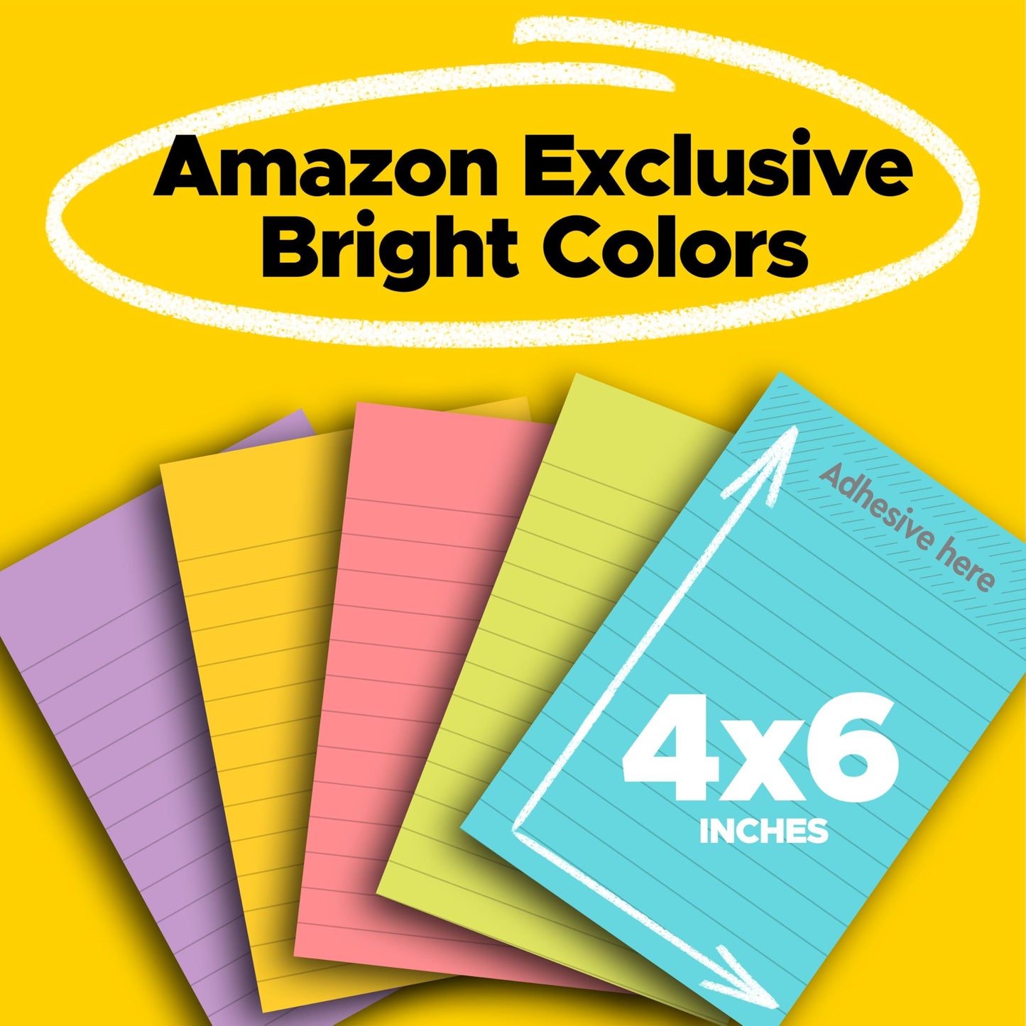 Post-it Super Sticky Lined Notes, 5 Sticky Note Pads, 4x6 in, 2X the Sticking Power, School Supplies, Office Products, Sticky Notes for Vertical Surfaces, Monitors, Walls and Windows, Bright Colors