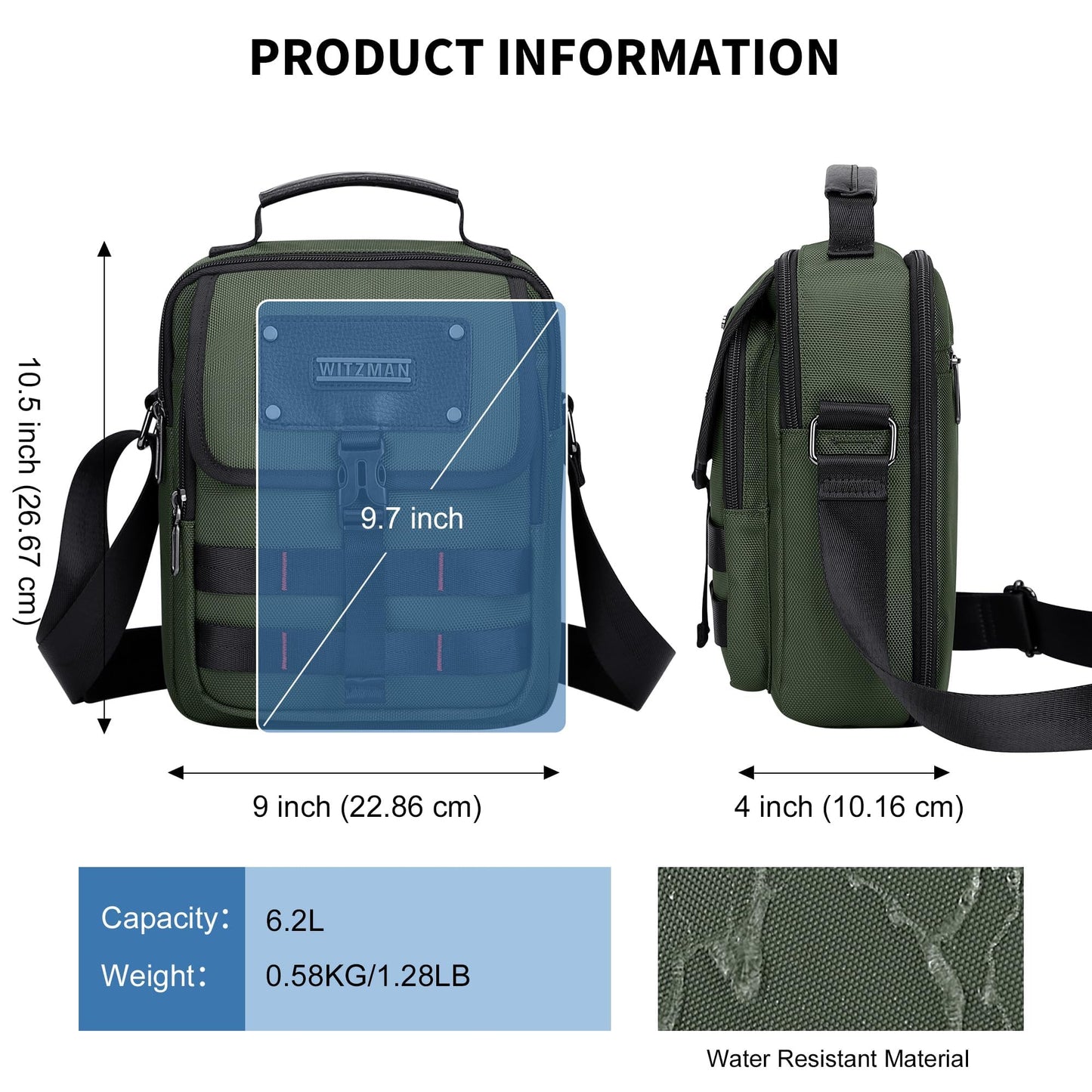 WITZMAN Crossbody Bag for Men Casual Messenger Bag Satchel Nylon Shoulder Bag Lightweight Man Purse for Work Travel（B708 Army Green）